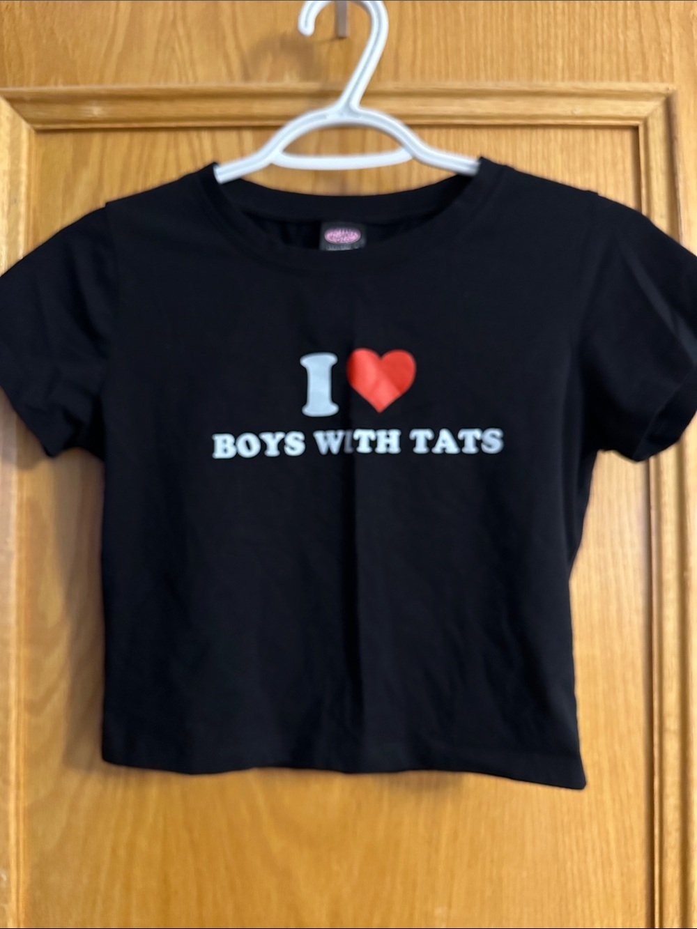 I Heart Boys With Tats Graphic Crop Tee - Black